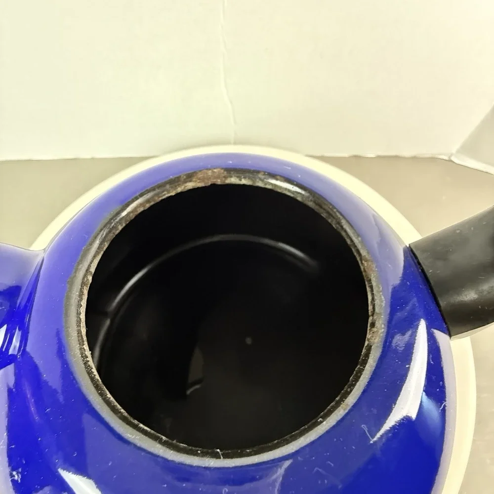 ONEIDA Tea‎ Kettle Aegean Sea Blue Porcelain Steel Spain LOUD Whistling Nice